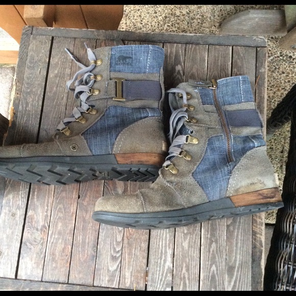 Sorel lace up boots suede denim trim major Carly - Picture 3 of 7